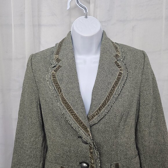 Vintage Banana Republic Blazer Y2K Green Twee Velvet Office Wool 4 - Picture 2 of 11
